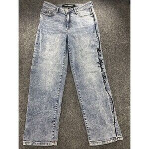 Karl Lagerfeld Paris Women Jeans Size 8 Light Wash Logo Embroidered Straight Leg